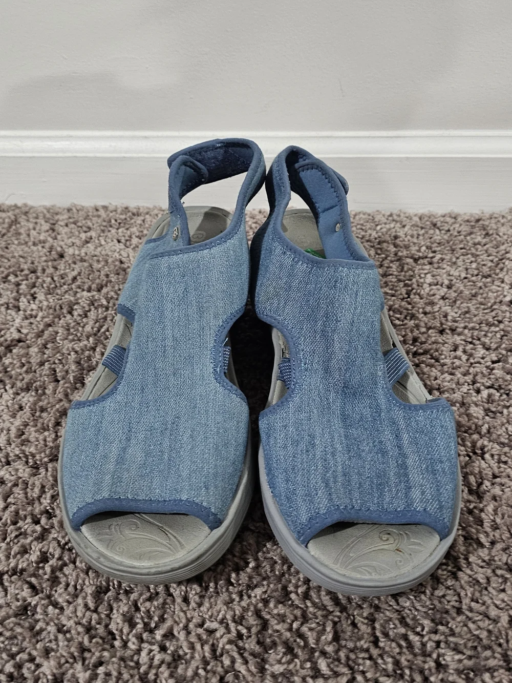 Bzees Blue Denim-Look Open-Toe Slingback Sandals The Dream Sandals Size 11
